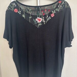 Floral Embroidered Black Top
